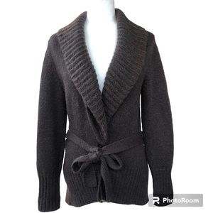 Benetton Wool Sweater Knit Brown Cardigan